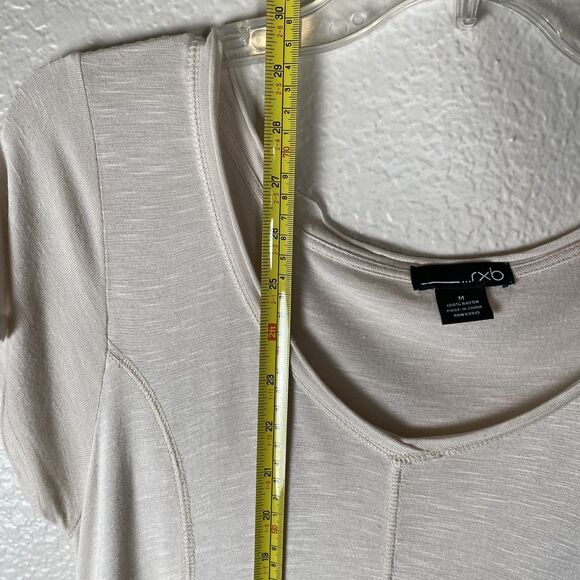 RXB Sz M Sheer Beige Tunic Short Sleeve Flutter High-Low Hem Asymmetrical VNeck - Picture 9 of 9